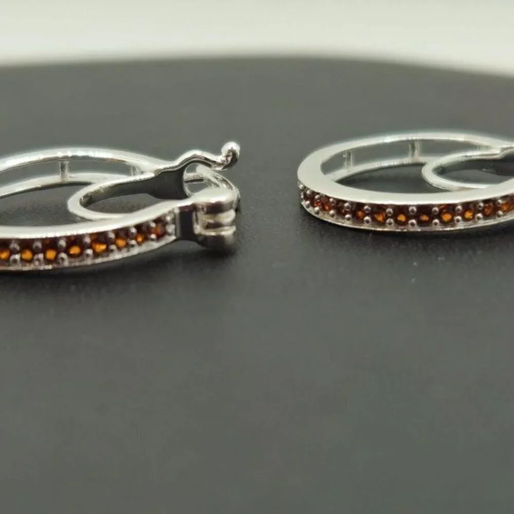 Red Garnet Hinged Hoop‎ Earrings NWOT